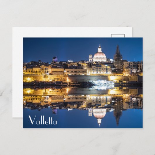 De haven van Valletta in de stad 's nachts Briefkaart (Voorkant / Achterkant)