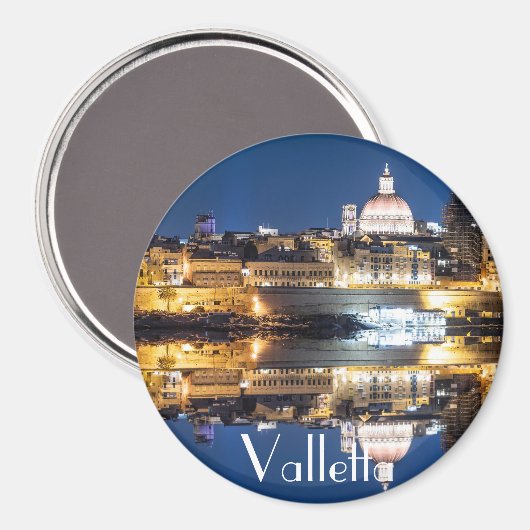 De haven van Valletta in de stad 's nachts Magneet (Voorkant / Achterkant)