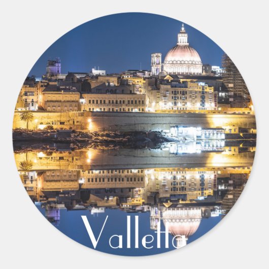 De haven van Valletta in de stad 's nachts Ronde Sticker (Voorkant)