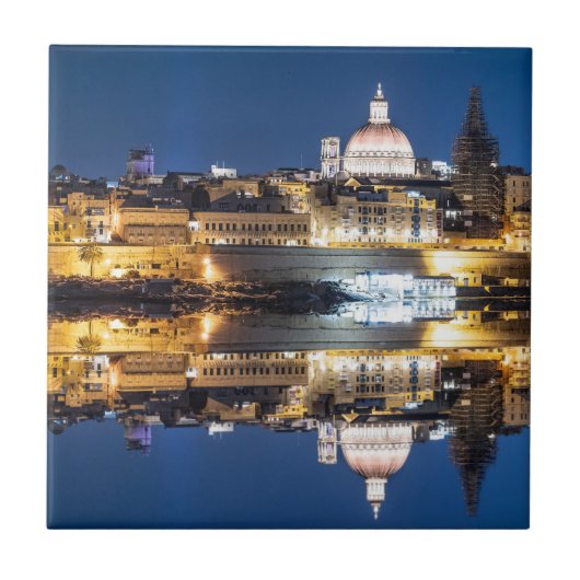 De haven van Valletta in de stad 's nachts Tegeltje (Voorkant)