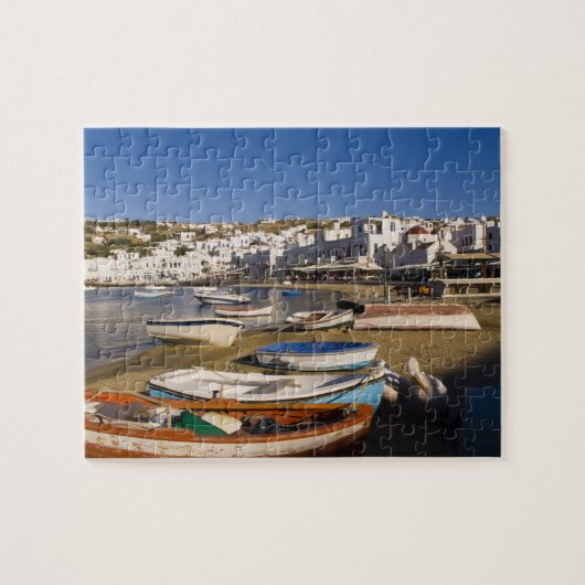 De havenstad met kleurrijke vissersboten legpuzzel (Horizontaal)