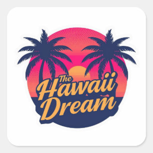 De Hawaii Droom Amerikaanse Retro Zonsondergang Vierkante Sticker