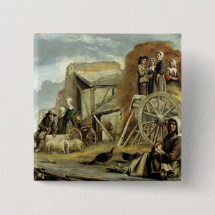 De Haycart, of Return from Haymaking, 1641 Vierkante Button 5,1 Cm
