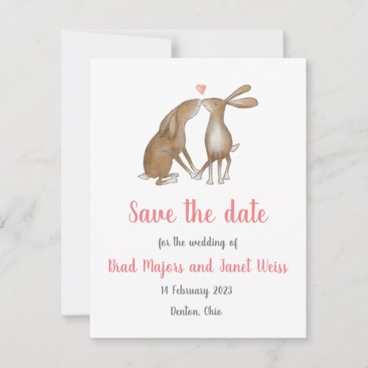 De hazen bewaren de datumkaart save the date (Voorkant)