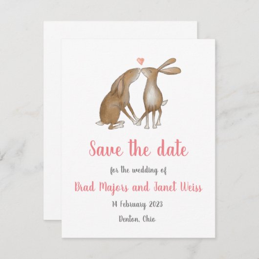 De hazen bewaren de datumkaart save the date (Voorkant / Achterkant)