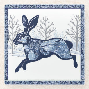 De Hazen Winter's Whimsical Wandering Glazen Onderzetter