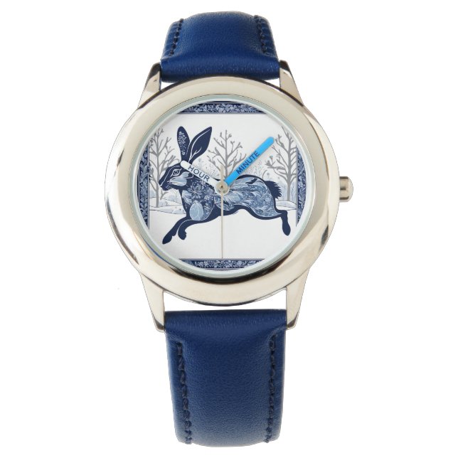 De Hazen Winter's Whimsical Wandering Horloge (Voorkant)