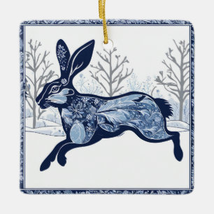 De Hazen Winter's Whimsical Wandering Keramisch Ornament