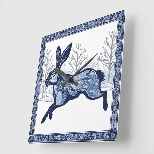 De Hazen Winter's Whimsical Wandering Vierkante Klok (Hoek)