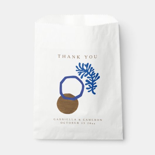 De hedendaagse Abstracte vormen Kunstblauw Tan Wed Bedankzakje (Voorkant)