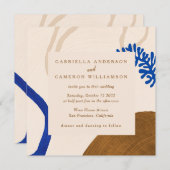 De hedendaagse Abstracte vormen Kunstblauw Tan Wed Kaart (Voorkant / Achterkant)