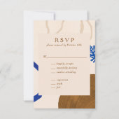 De hedendaagse Abstracte vormen Kunstblauw Tan Wed RSVP Kaartje (Voorkant)