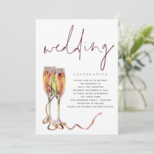 De hedendaagse Champagne Flutes Wedding Kaart (Staand voorkant)