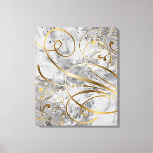 De hedendaagse Gemengde Media Gold Swirls bloeit Canvas Afdruk (Voorkant)