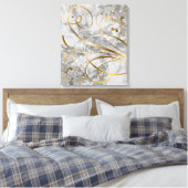 De hedendaagse Gemengde Media Gold Swirls bloeit Canvas Afdruk (Insitu (Slaapkamer))