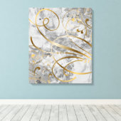 De hedendaagse Gemengde Media Gold Swirls bloeit Canvas Afdruk (Insitu (Houten vloer))
