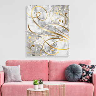 De hedendaagse Gemengde Media Gold Swirls bloeit Canvas Afdruk