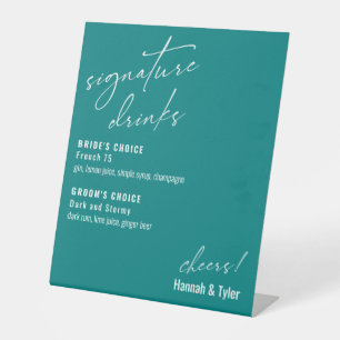 De hedendaagse Handschriftekenaar Drink Blauwgroen Reclamebord Met Voetstuk