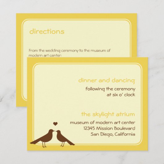 De hedendaagse liefde vogelgeel bruiloft informatiekaartje (Voorkant / Achterkant)