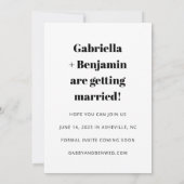 De hedendaagse lijn zwart-wit foto uniek save the date (Achterkant)