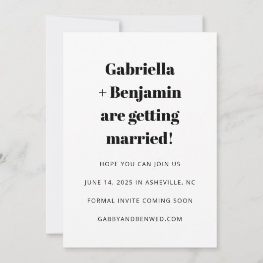 De hedendaagse lijn zwart-wit foto uniek save the date (Achterkant)