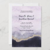 De hedendaagse marine Lavender Marble Gold Wedding Kaart (Voorkant)