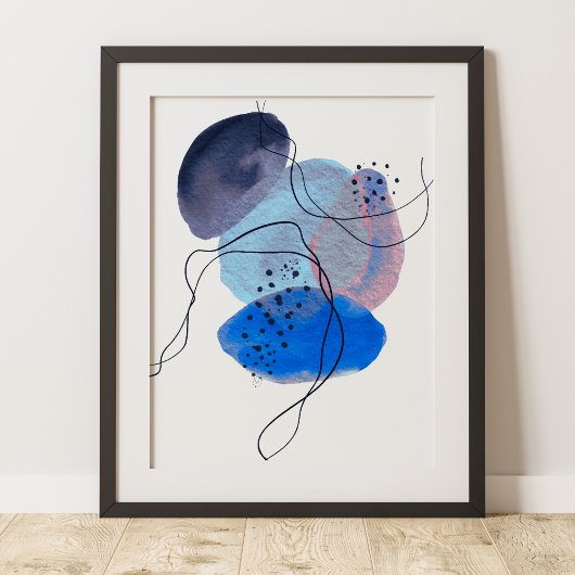 De hedendaagse moderne Abstracte Kunstblauw Navy B Poster
