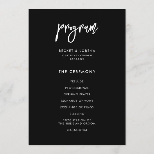 De hedendaagse moderne zwarte bruiloft dubbelzijdi programmakaart (Voorkant)