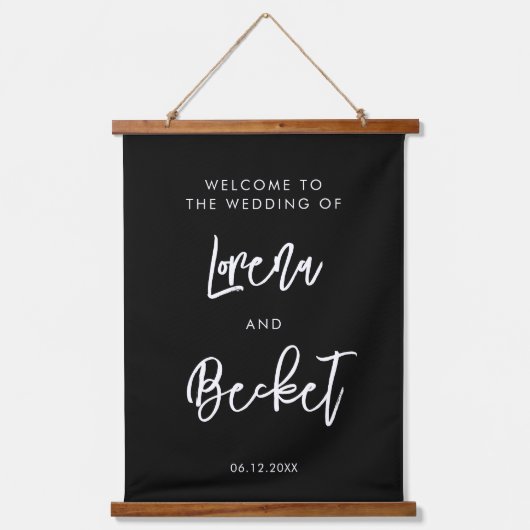 De hedendaagse moderne zwarte bruiloft is welkom hangend wandkleed (Voorkant)