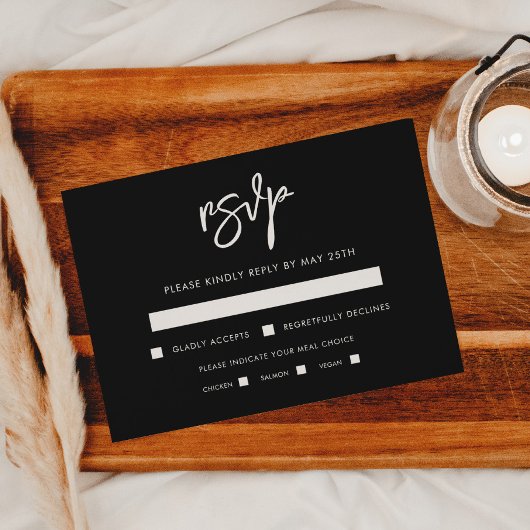 De hedendaagse moderne zwarte bruiloft keuze RSVP kaartje