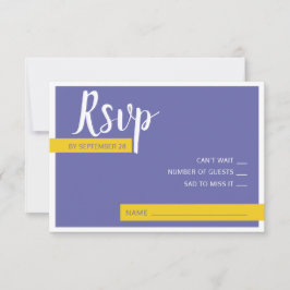 De hedendaagse periwinkle en de gele bruiloft zijn RSVP kaartje