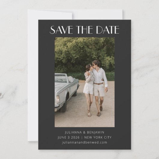 De hedendaagse retroArt Deco Foto Weddenschap Blac Save The Date (Voorkant)