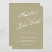 De hedendaagse Sage Green Calligraphy 2 Wedding Kaart (Voorkant / Achterkant)