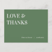 De hedendaagse Sage Green Wedding Love and Bedankt Briefkaart (Voorkant)
