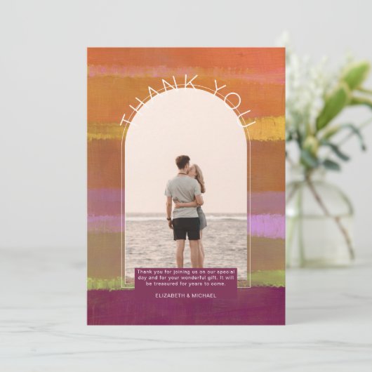 De hedendaagse Zonnevaste roze gestreept FOTO DANK Bedankkaart (Staand voorkant)