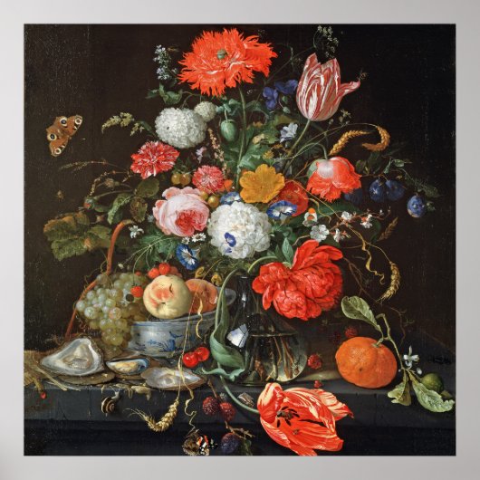 de Heem Flowers Fruit Oysters Painting Poster (Voorkant)