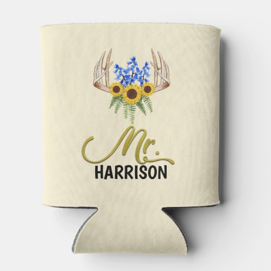 de heer achternaam Rustic Floral Antlers Wedding Blikjeskoeler (Achterkant)