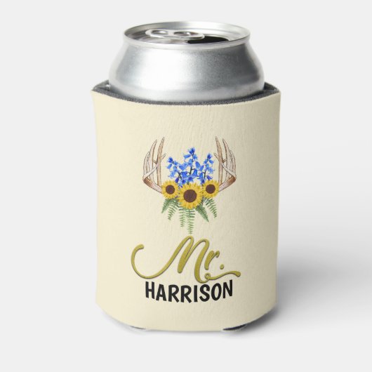 de heer achternaam Rustic Floral Antlers Wedding Blikjeskoeler (Blikje Achterkant)