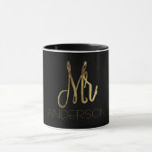 de heer Add Name Black and Gold Elegant Typography Mok (Midden)
