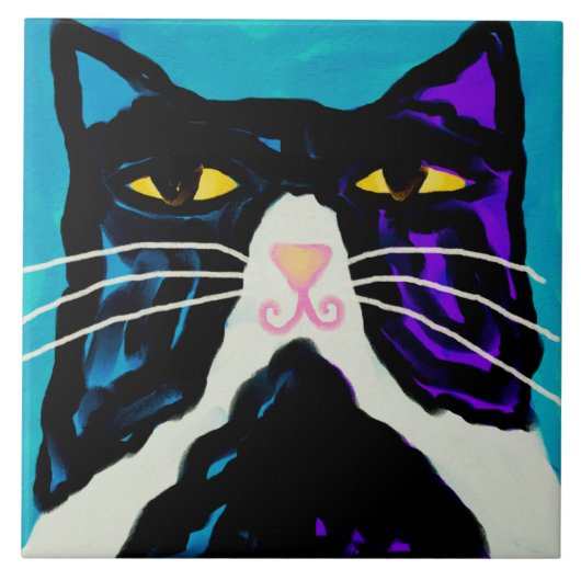 de heer Big Stuff Abstract Cat Painting Tegeltje (Voorkant)