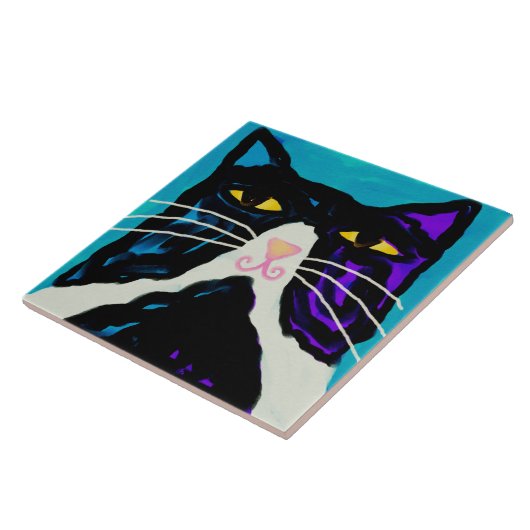 de heer Big Stuff Abstract Cat Painting Tegeltje (Zijkant)