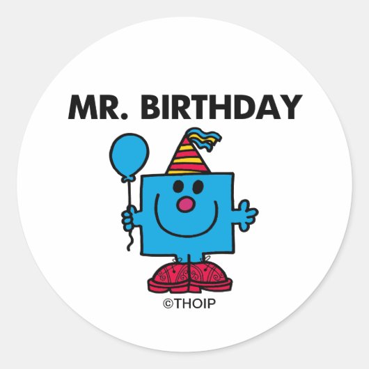 de heer Birthday | Happy Birthday-ballon Ronde Sticker (Voorkant)