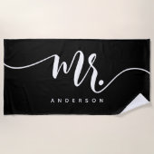 de heer Black and White Pas getrouwd Groom geperso Strandlaken (Voorkant)