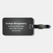 De heer Black Leather Script Monogrammed Name Bagagelabel (Achterkant horizontaal)