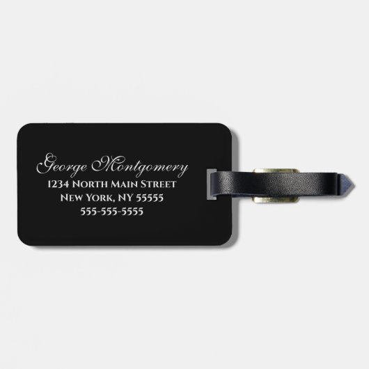 de heer Black Marble Script Monogrammed Name Bagagelabel (Achterkant horizontaal)