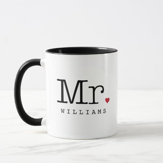 de heer  Black Personalized Wedding Monogram Mok (Links)