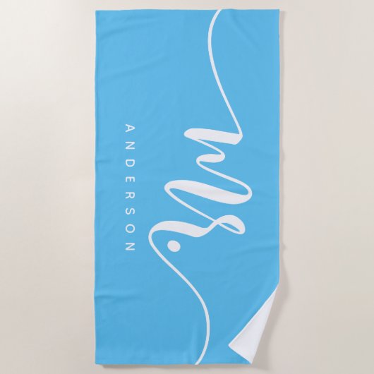 de heer Blue and White Pas getrouwd Groom geperson Strandlaken (Voorkant)