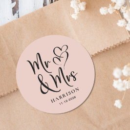 de heer Blush Pink Wedding Ronde Sticker