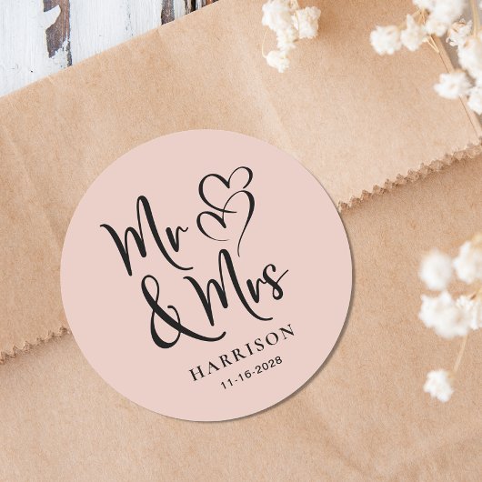 de heer Blush Pink Wedding Ronde Sticker