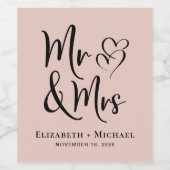 de heer Blush Pink Wedding Wijn Etiket (Enkel label)